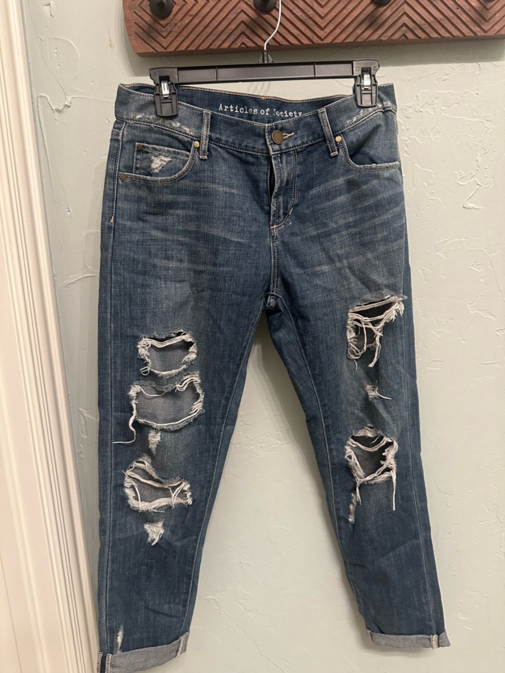Articles Of Society Distressed Dark Blue Boyfriend Jeans